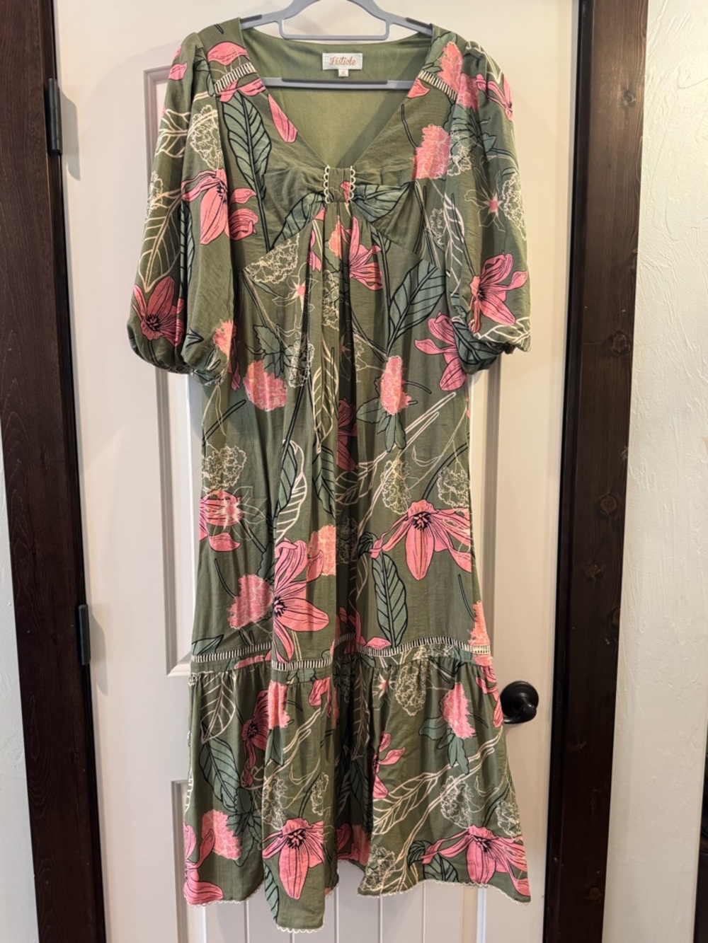 Baltic Born Lonna Dress — Olive with Pink Floral L - Picture 2 of 6